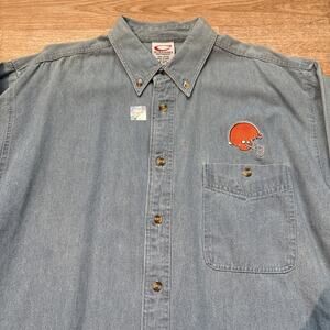 Deadstock Vintage Cleveland Browns shirt Denim button down Jeans Cadre Large L